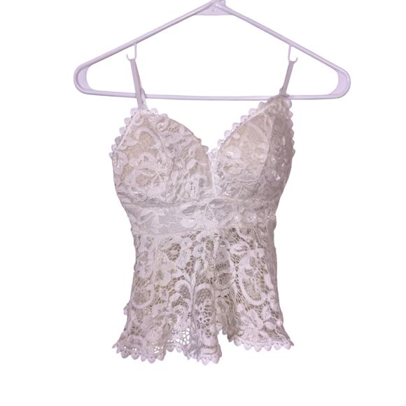 American Vintage Tops - White Padded Lace Babydoll Top Women’s S Back Front Lingerie Style Skinny Strap